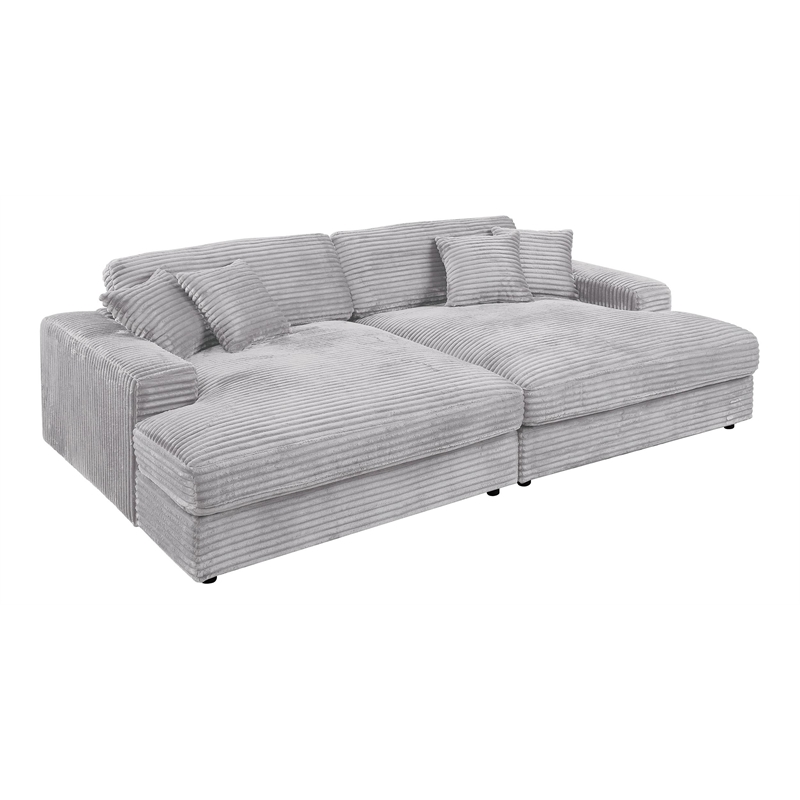 Bowery Hill Velvet Sectional Sofa with 4 Pillows in Beige