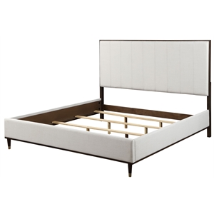 Bowery Hill Wooden Upholstered Bed in Light Gray with Brown Trim