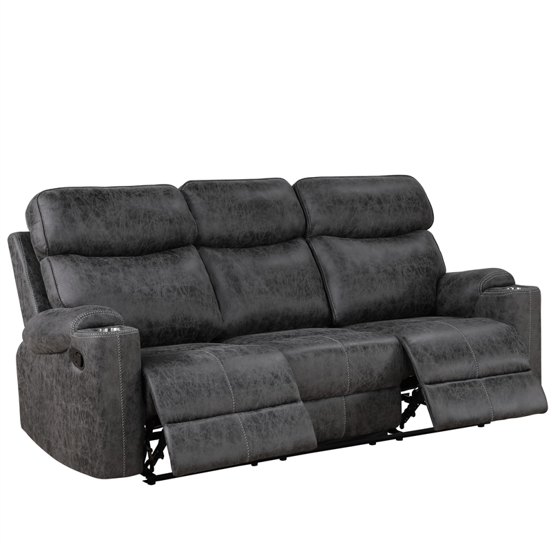 Bowery Hill Motion Sofa in Dark Gray Microfiber with Wooden Frame