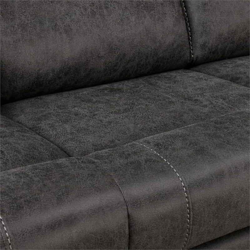 Bowery Hill Motion Sofa in Dark Gray Microfiber with Wooden Frame