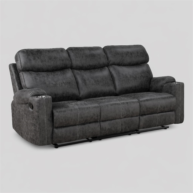 Bowery Hill Motion Sofa in Dark Gray Microfiber with Wooden Frame