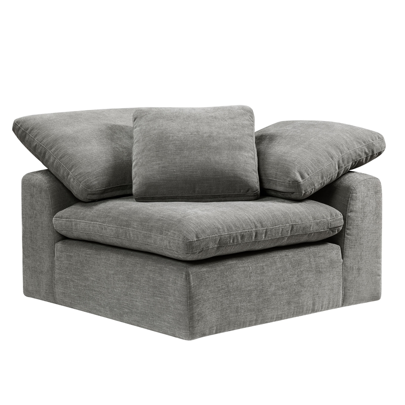 Bowery Hill Modular Wedge Chair with Pillow in Gray Linen Upholstery