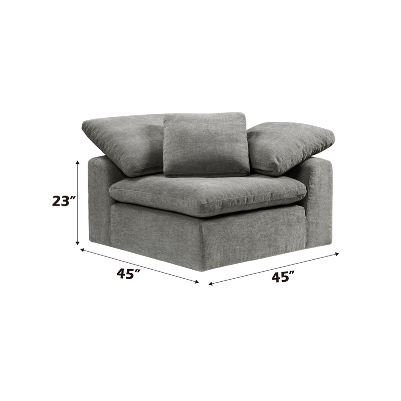 Bowery Hill Modular Wedge Chair with Pillow in Gray Linen Upholstery