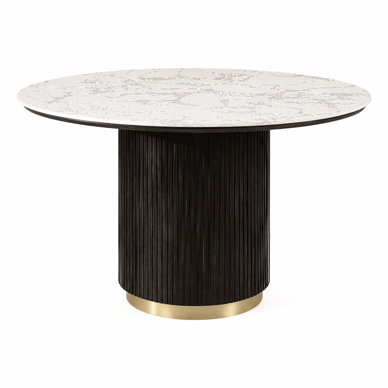 Bowery Hill Clayten Round Dining Table in Faux Marble with Espresso Base
