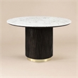 Bowery Hill Clayten Round Dining Table in Faux Marble with Espresso Base