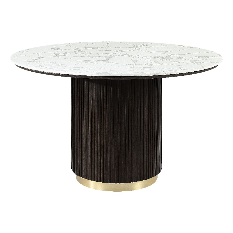 Bowery Hill Clayten Round Dining Table in Faux Marble with Espresso Base