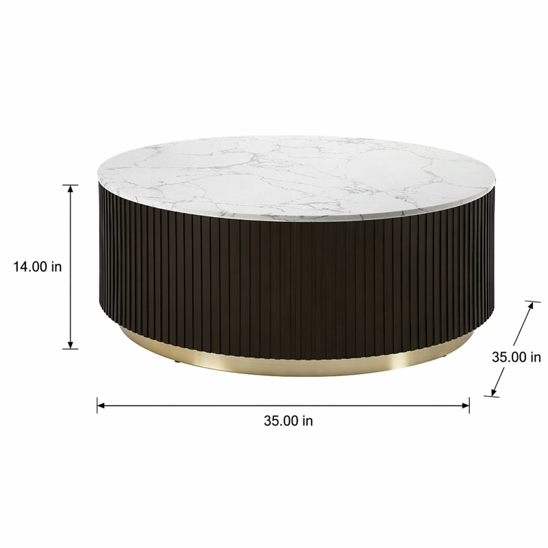 Bowery Hill Clayten Round Coffee Table with Marble Top and Espresso Base