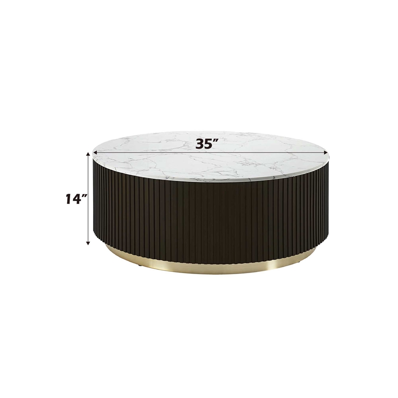 Bowery Hill Clayten Round Coffee Table with Marble Top and Espresso Base