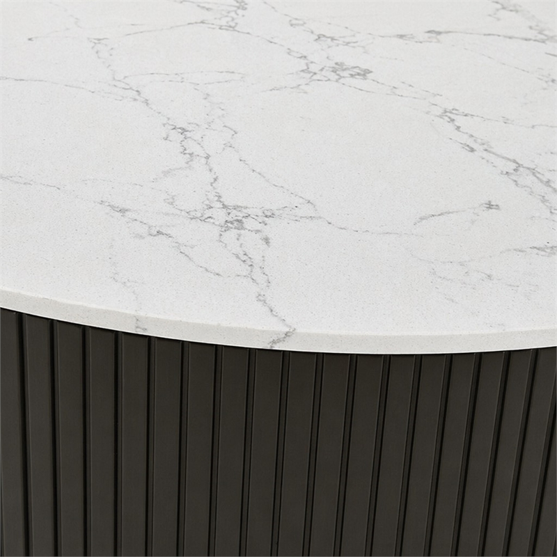 Bowery Hill Clayten Round Coffee Table with Marble Top and Espresso Base