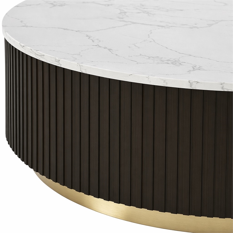 Bowery Hill Clayten Round Coffee Table with Marble Top and Espresso Base
