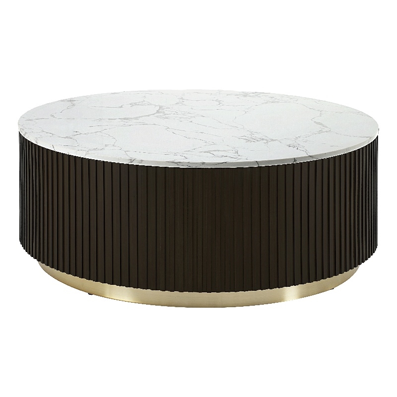 Bowery Hill Clayten Round Coffee Table with Marble Top and Espresso Base