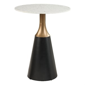 Bowery Hill Counter Height Table with Marble Top and Metal Base in White & Black