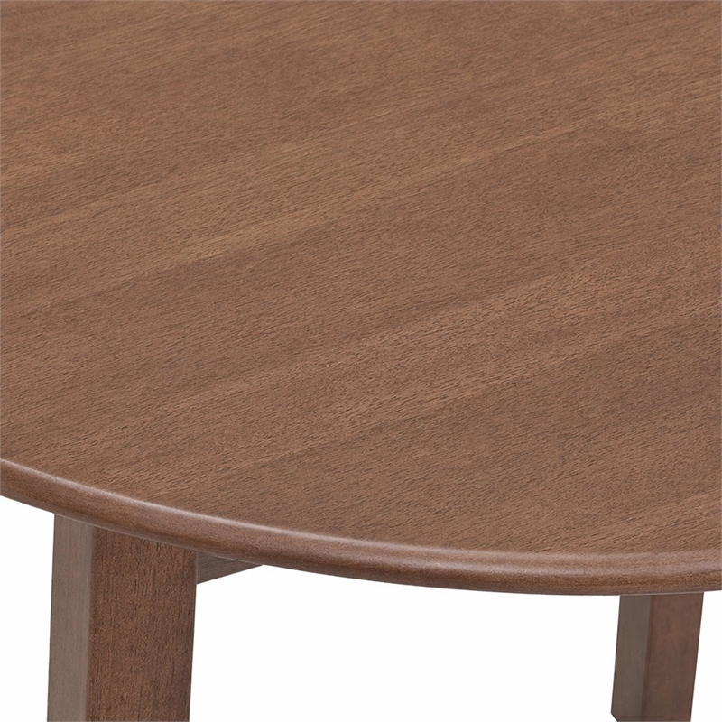 Bowery Hill Round Rubber Wood Dining Table in Brown Finish