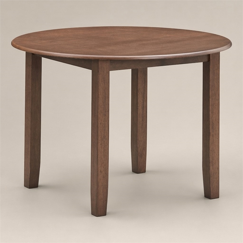 Bowery Hill Round Rubber Wood Dining Table in Brown Finish