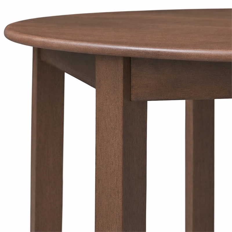 Bowery Hill Round Rubber Wood Dining Table in Brown Finish