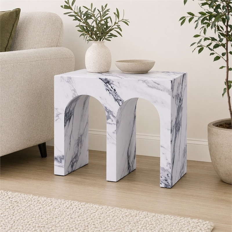 Bowery Hill Contemporary ECC/Wood Arch End Table in White Finish