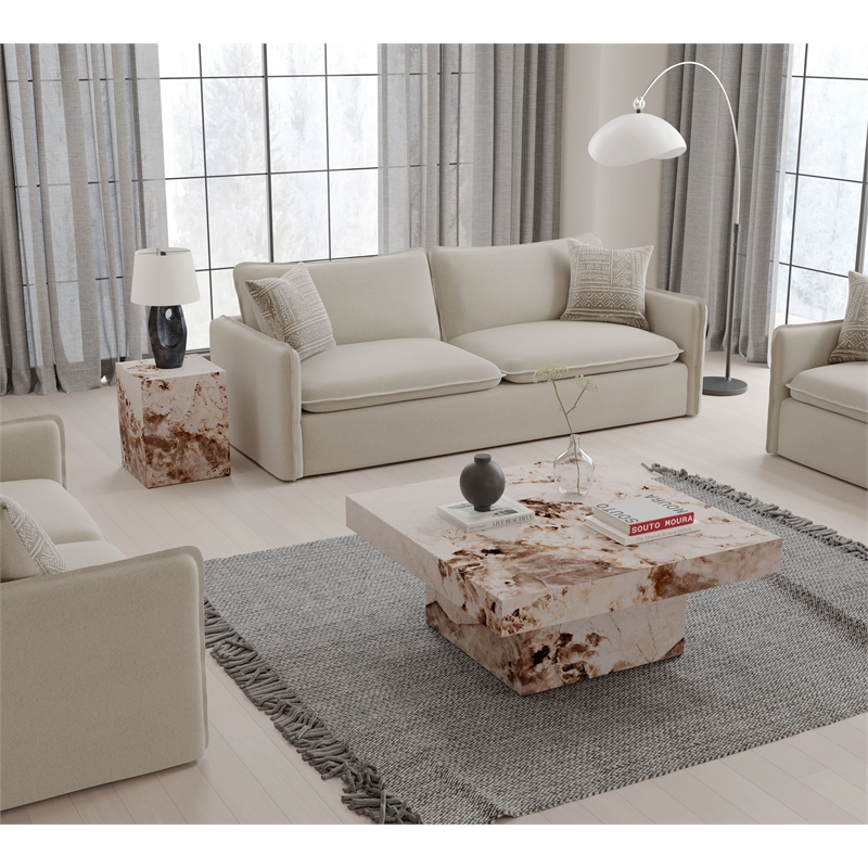 Bowery Hill Contemporary ECC/Wood Square Coffee Table in Beige Engineered Stone