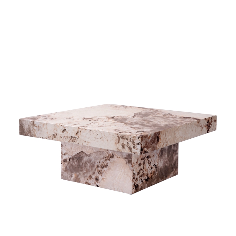 Bowery Hill Contemporary ECC/Wood Square Coffee Table in Beige Engineered Stone