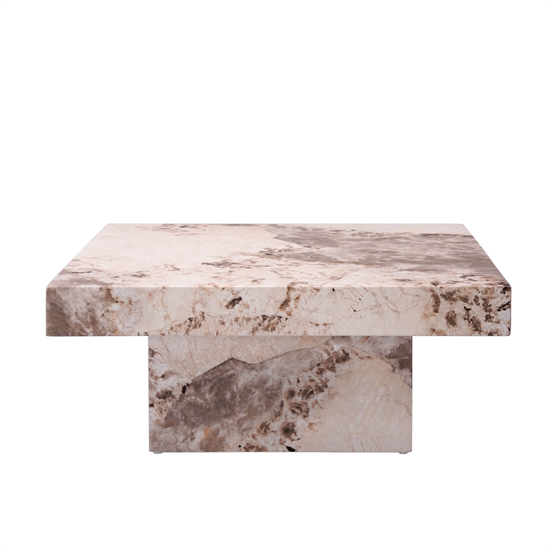 Bowery Hill Contemporary ECC/Wood Square Coffee Table in Beige Engineered Stone