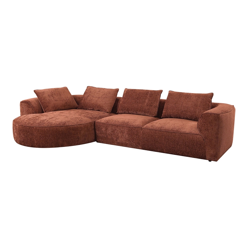 Bowery Hill Chenille Sectional Sofa with Pillows in Rust Brown