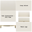 Bowery Hill Velvet Upholstered Sofa with 2 Pillows in Ivory