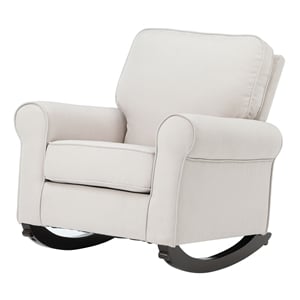 Bowery Hill Fabric Upholstered Wooden Rocking Chair in Beige