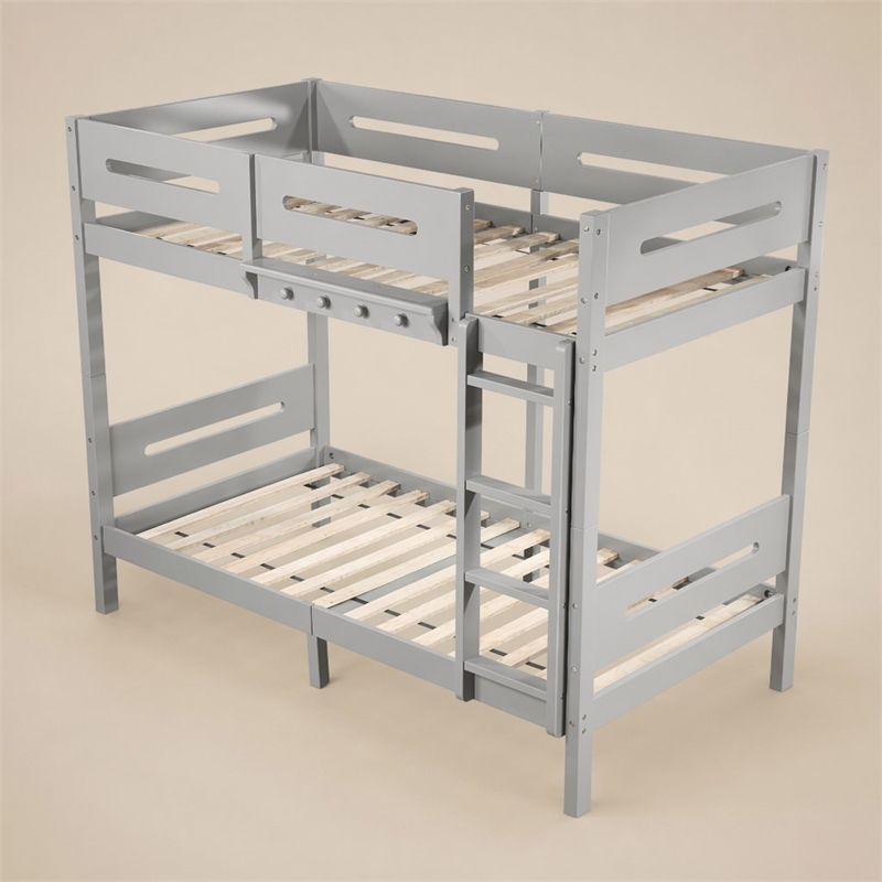 Bowery Hill Transitional Wooden Twin Over Twin Bunk Bed in Gray