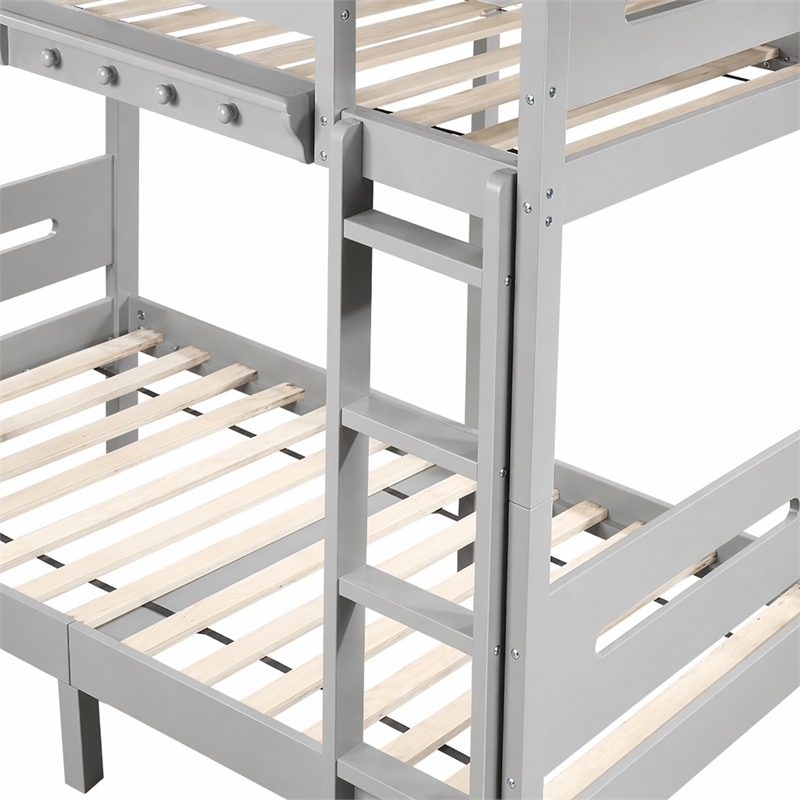 Bowery Hill Transitional Wooden Twin Over Twin Bunk Bed in Gray