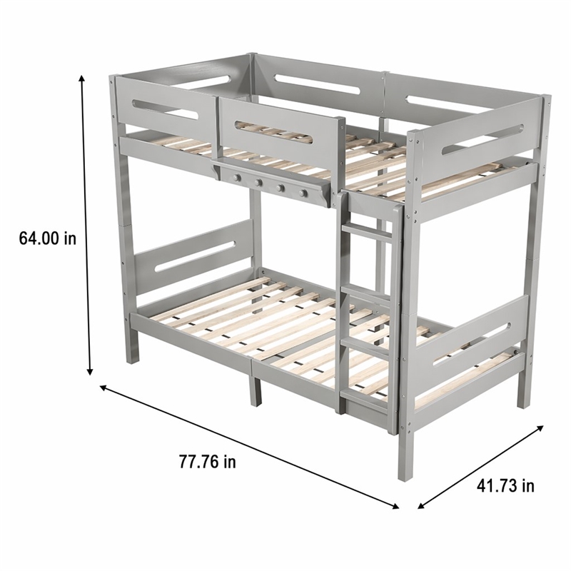 Bowery Hill Transitional Wooden Twin Over Twin Bunk Bed in Gray