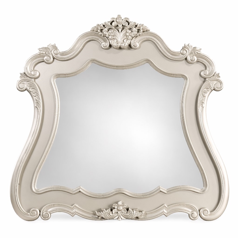 Bowery Hill Wooden Transitional Mirror with Scalloped Edges in Champagne