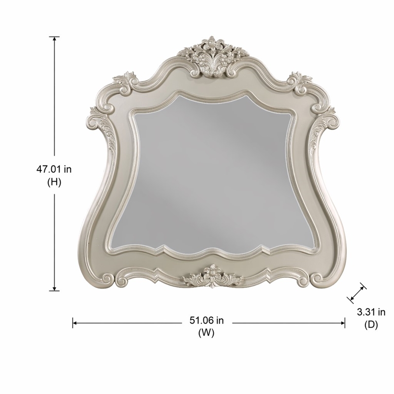 Bowery Hill Wooden Transitional Mirror with Scalloped Edges in Champagne