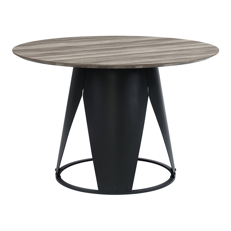 Bowery Hill Round Metal Dining Table with Pedestal Base in Antique Oak