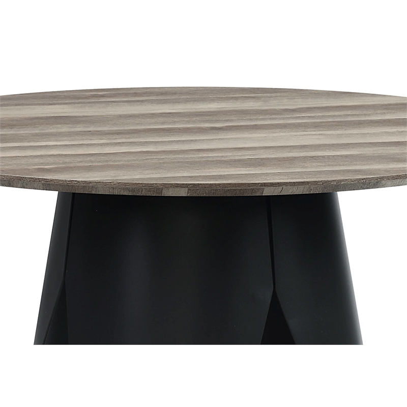 Bowery Hill Round Metal Dining Table with Pedestal Base in Antique Oak