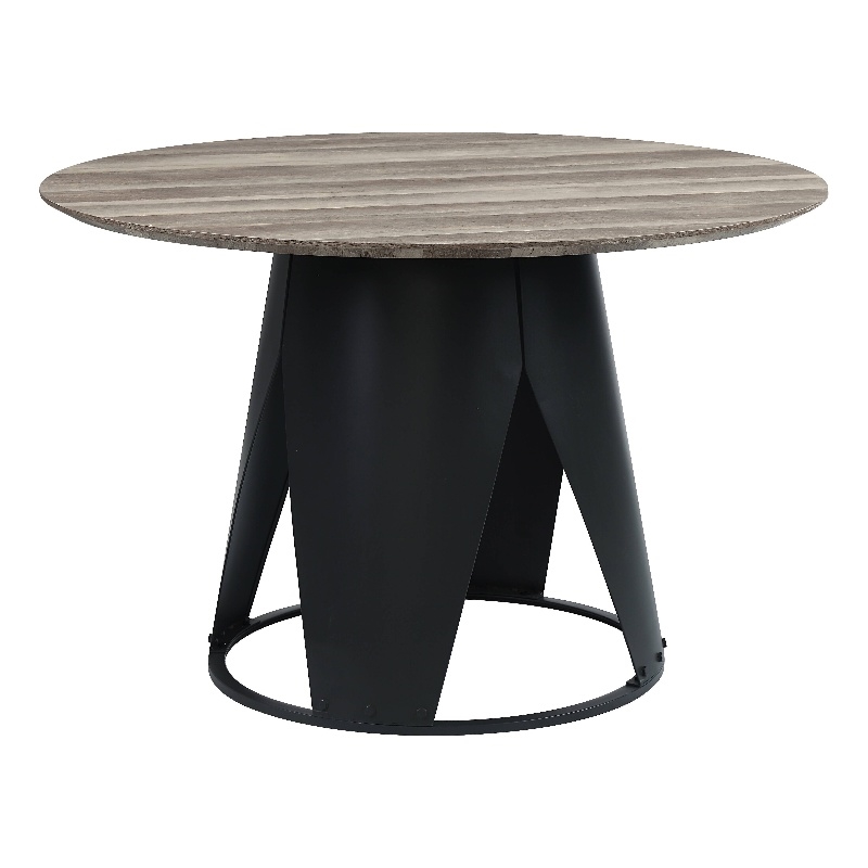 Bowery Hill Round Metal Dining Table with Pedestal Base in Antique Oak