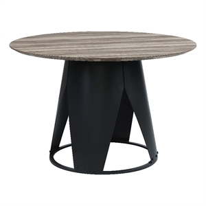 bowery hill round metal dining table with pedestal base in antique oak