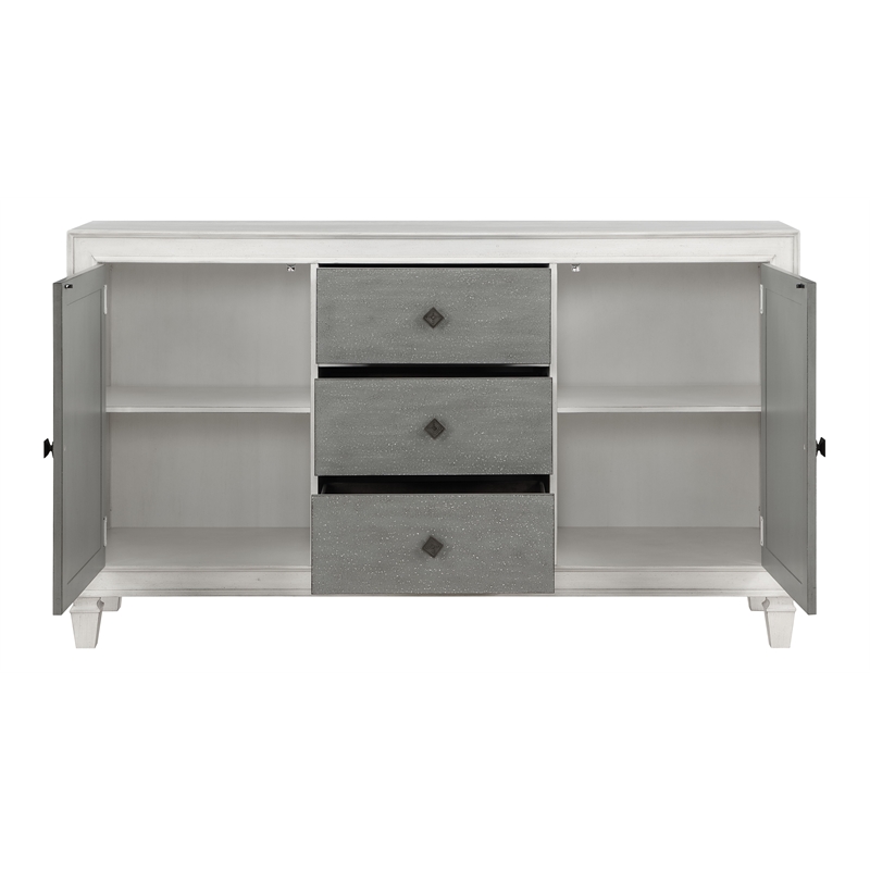 Bowery Hill Transitional Wooden Server in Gray and Weathered White
