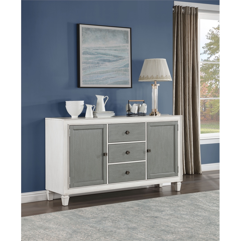 Bowery Hill Transitional Wooden Server in Gray and Weathered White