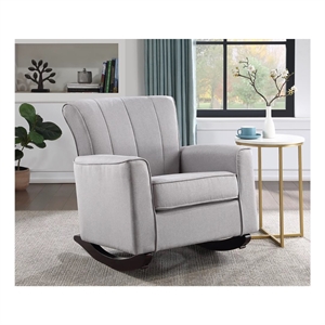 Bowery Hill Gray Linen Upholstered Rocking Chair with Wooden Legs