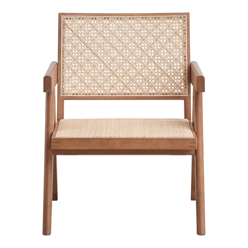 Bowery Hill Velentina Square Arm Chair in Natural Rubberwood and Rattan