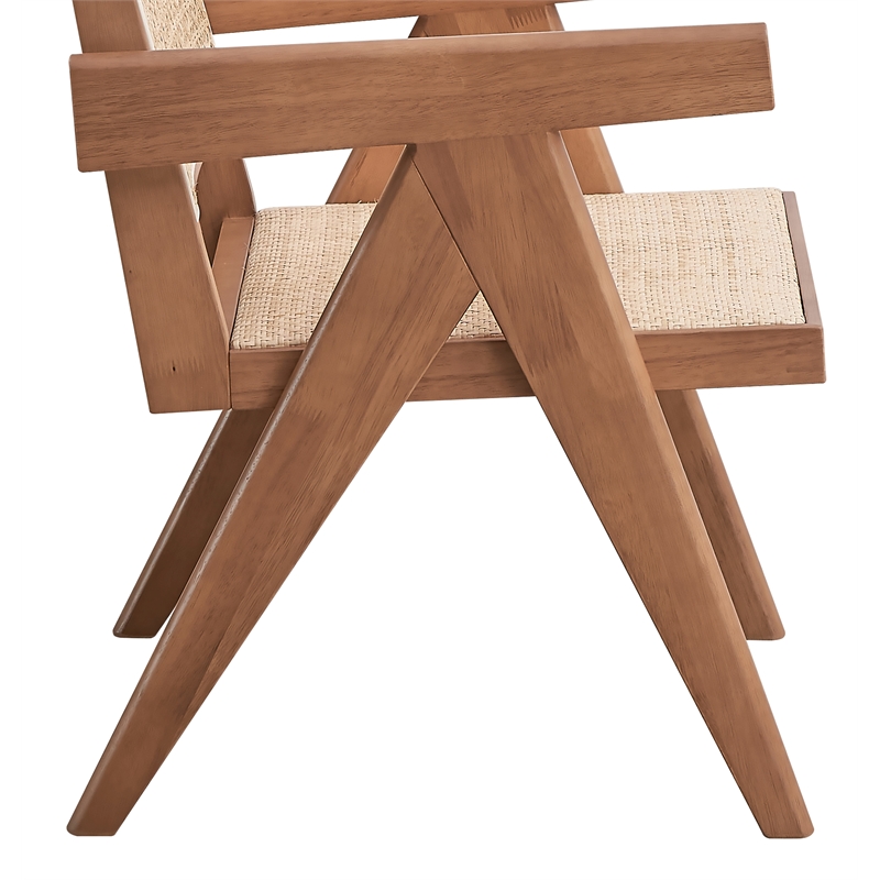 Bowery Hill Velentina Square Arm Chair in Natural Rubberwood and Rattan