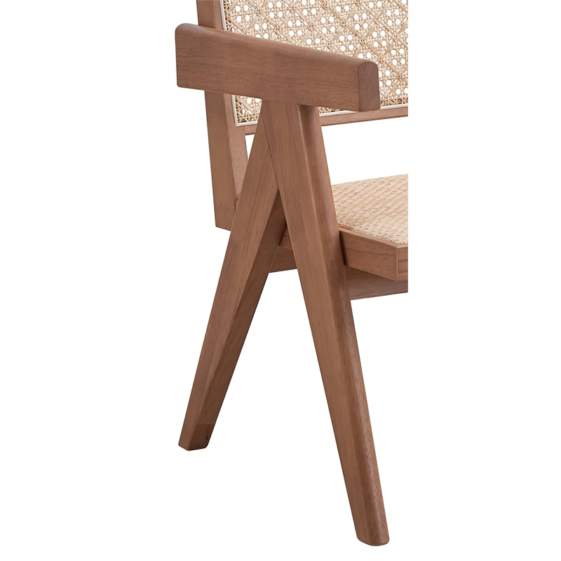 Bowery Hill Velentina Square Arm Chair in Natural Rubberwood and Rattan