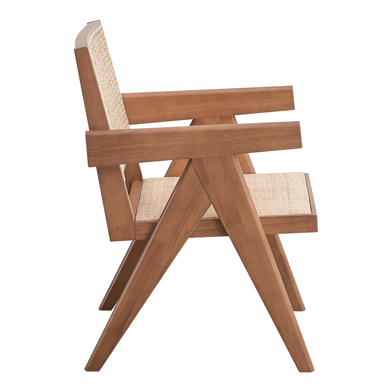 Bowery Hill Velentina Square Arm Chair in Natural Rubberwood and Rattan