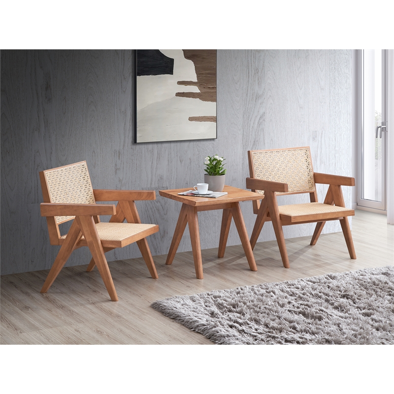 Bowery Hill Velentina Square Arm Chair in Natural Rubberwood and Rattan