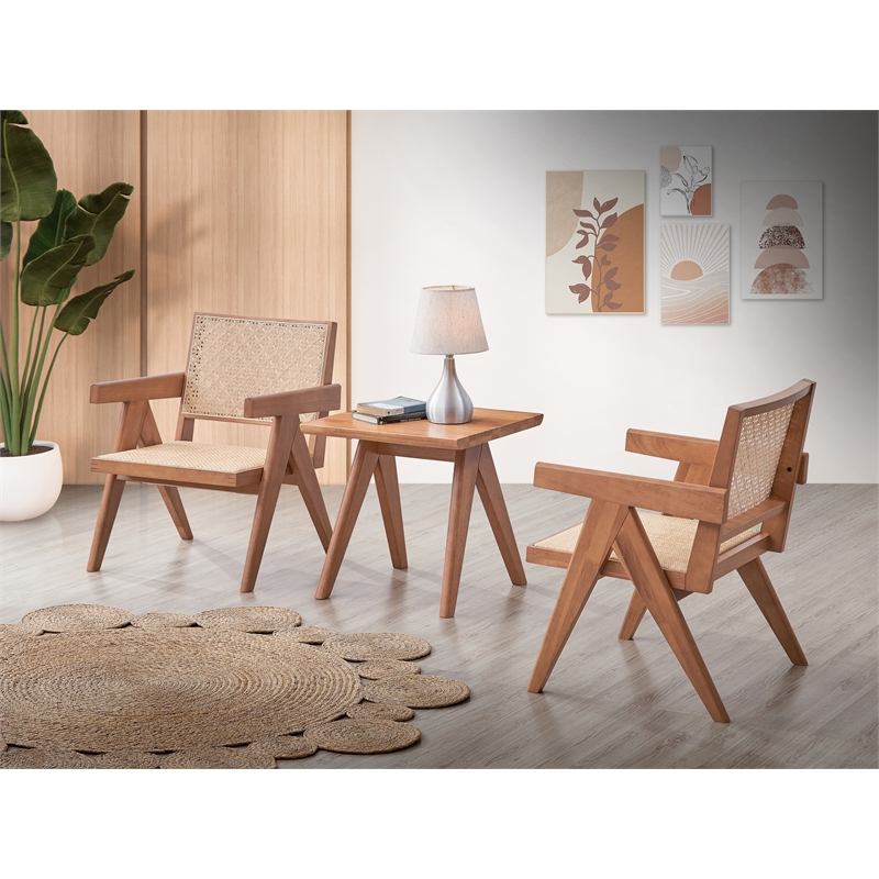 Bowery Hill Velentina Square Arm Chair in Natural Rubberwood and Rattan