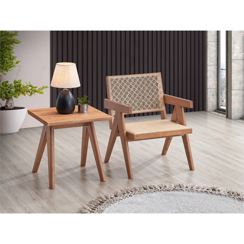 Bowery Hill Velentina Square Arm Chair in Natural Rubberwood and Rattan