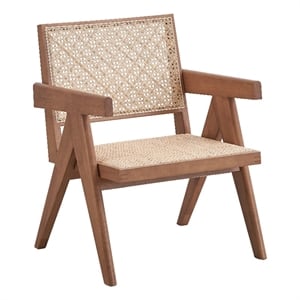 Bowery Hill Velentina Square Arm Chair in Natural Rubberwood and Rattan