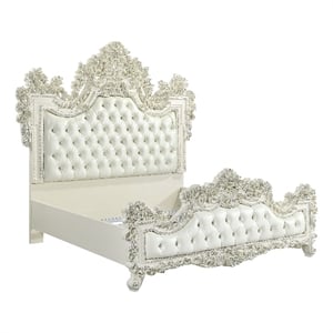 Bowery Hill Faux Leather Eastern King Bed in White and Antique White