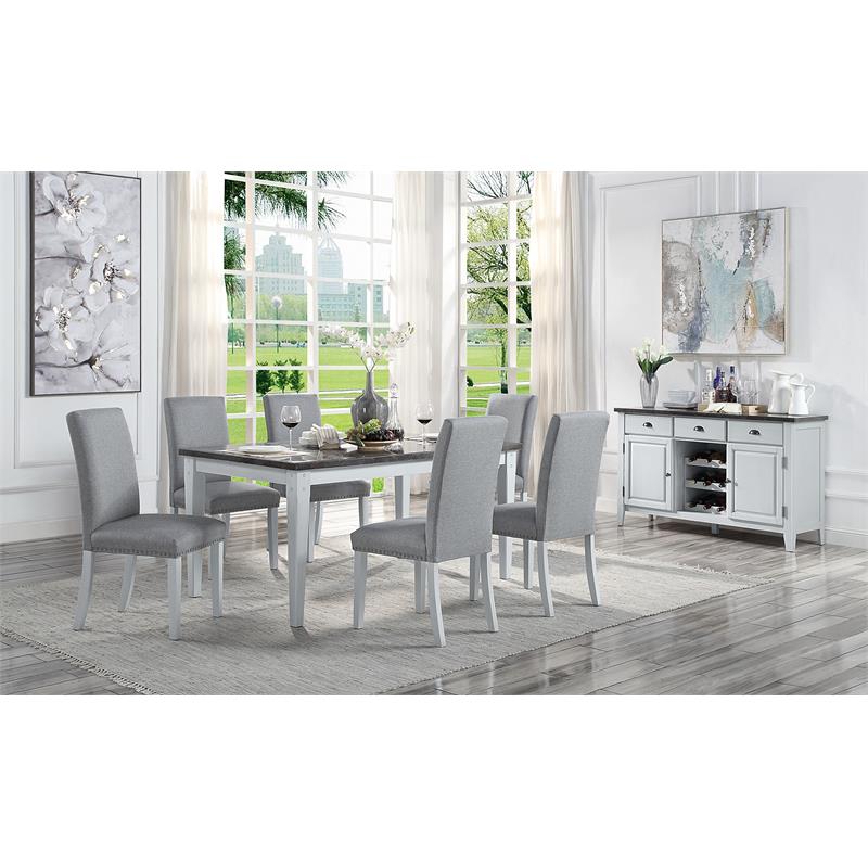 Bowery Hill Marble Server with Antique White Finish and Storage