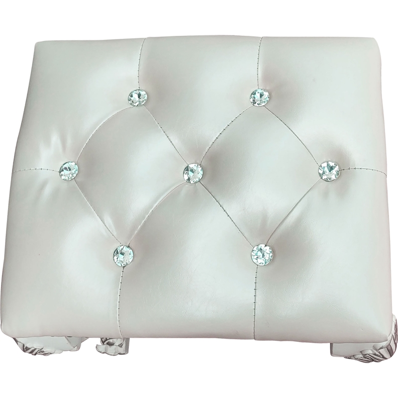 Bowery Hill Traditional Faux Leather Vanity Stool in Bone White