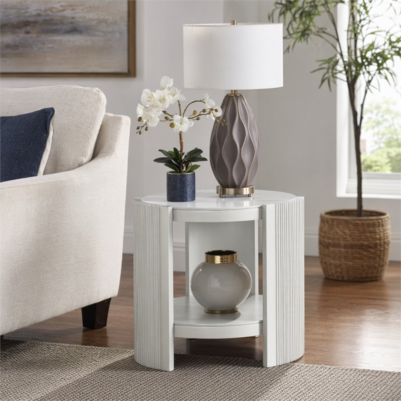 Bowery Hill End Table with Sintered Stone Top in Champagne Finish
